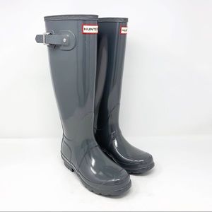 Hunter Boots Tall Glossy Gray US 5 Rubber Rain